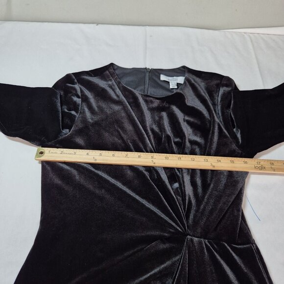 Badgley Mischka Size 2  Black Crepe Fringe Dress Harley Party Cocktail Velvet (1 - Picture 4 of 9